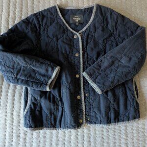 Toad&Co Hemp/Tencel Quilted Jacket, Size Large, Navy with Grey Trim